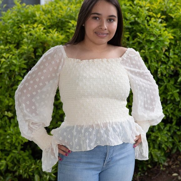 Sweet Lemon Tops - POMPOM Ruffled Dressy Off White Top